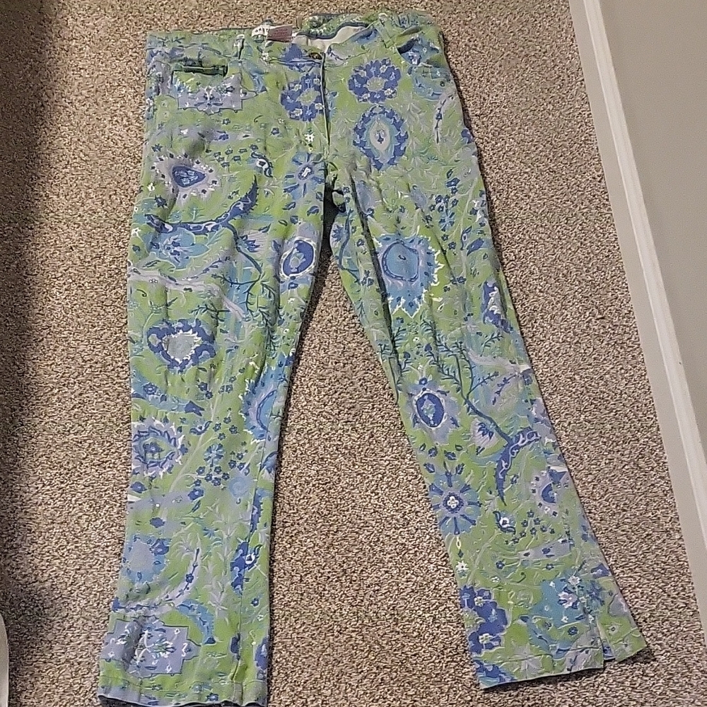 Gretchen Scott Designs Green and Blue Floral Stretch Pants